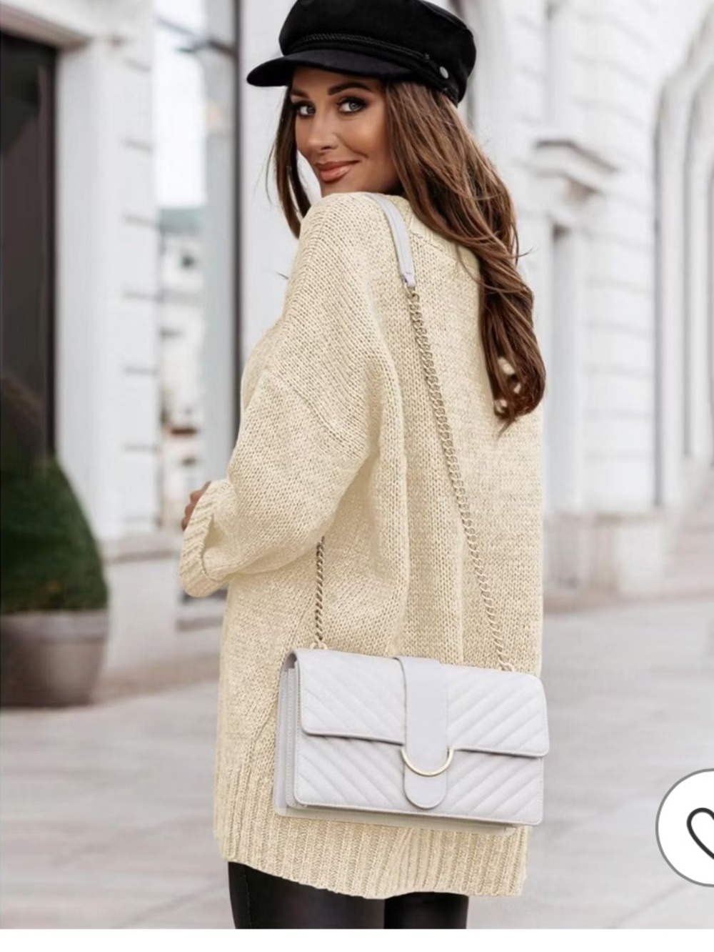 Imily Bela Women's Sexy V-Neck Sweater Long Sleeve Cream Color Knitted Loose fit - Picture 3 of 4